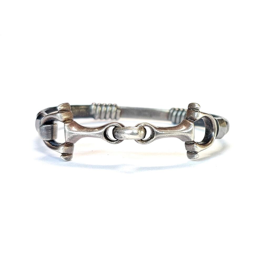 Sterling Leather Horsebit Bracelet Vintage Taxco Size 7.5"